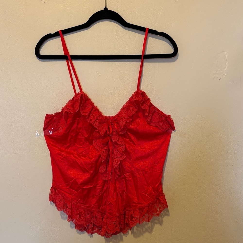 Lace Trim Red Camisole Top
